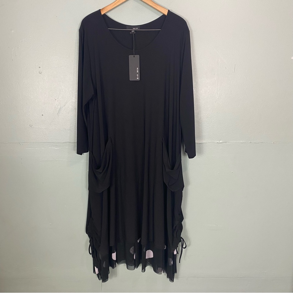 Sun Kim Black Midi‎ Lagenlook Baggy Dress 3X